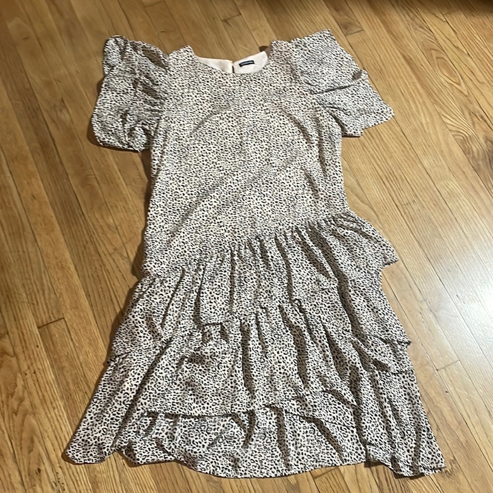 Who What Wear Ruffled Midi Leopard Textured Animal Dress